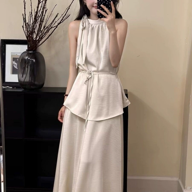 2025 высококачественный атласный костюм с открытыми плечами и завышенной талией, свободный, стройнящий, текстурированный ацетатный модный костюм