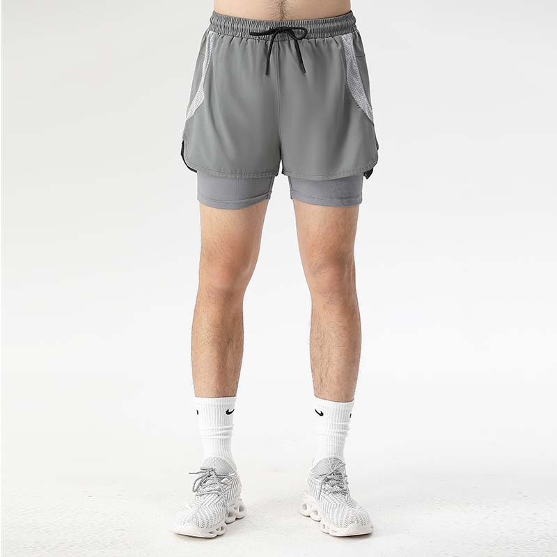 Nuevos deportes americanos pantalones cortos para correr maratón de pista y campo de secado rápido forro falso entrenamiento de dos piezas fitness pantalones de tres puntos