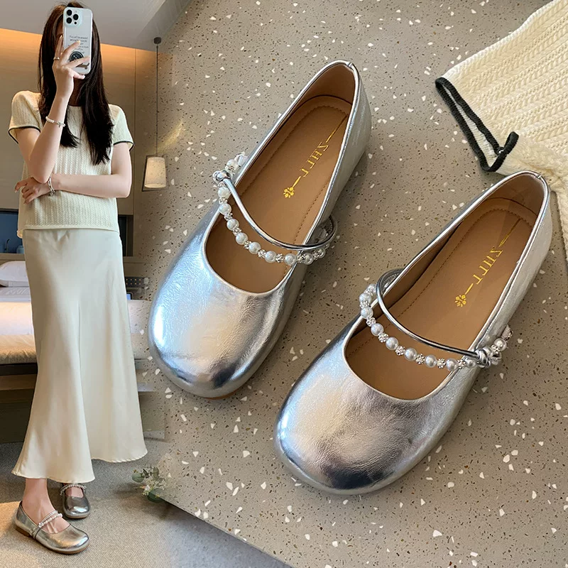 708-2 Spring new retro Mary Jane women's shoes versatile shallow mouth commuting soft sole plus fat plus wider large size women's shoes