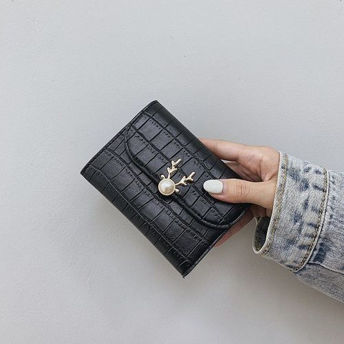 Wallet women's short  new European and American deer head fashion folding coin purse crocodile pattern ins style wallet card bag