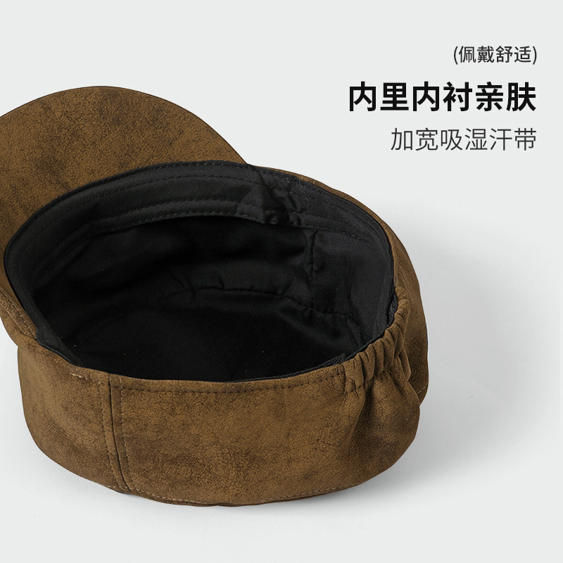 麂皮绒平顶马术帽女秋冬新款高级感美拉德复古海军风报童帽贝雷帽|undefined