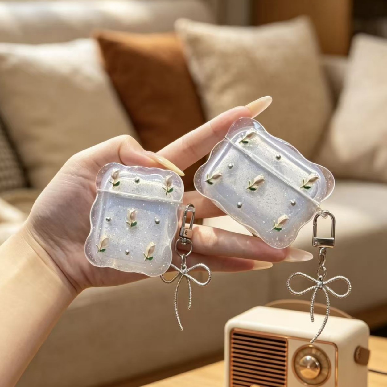 Aplicable para Apple Bluetooth auriculares cubierta de polvo permeable Tulip goteo de goma Airpods4 cubierta de cubierta de auriculares goteo de goma pro3