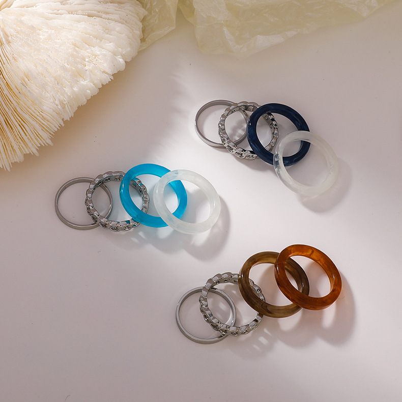 Fashion Four-piece Chain Alloy Acrylic Ring display picture 5