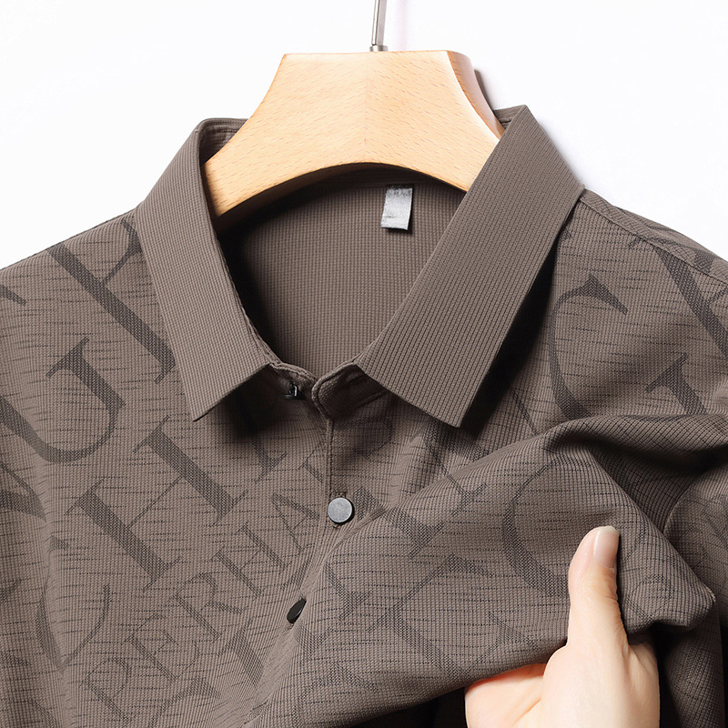 Father's day ice silk t-shirt mulberry silk short sleeve t-shirt men's summer new middle-aged men's lapel POLO a generation of hair