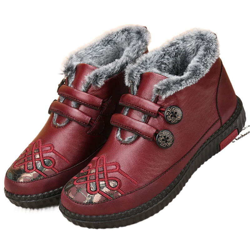 Зимние slip-on сапоги для мамы, утепленная флисом нескользящая обувь, красный/чёрный, EU 35–41