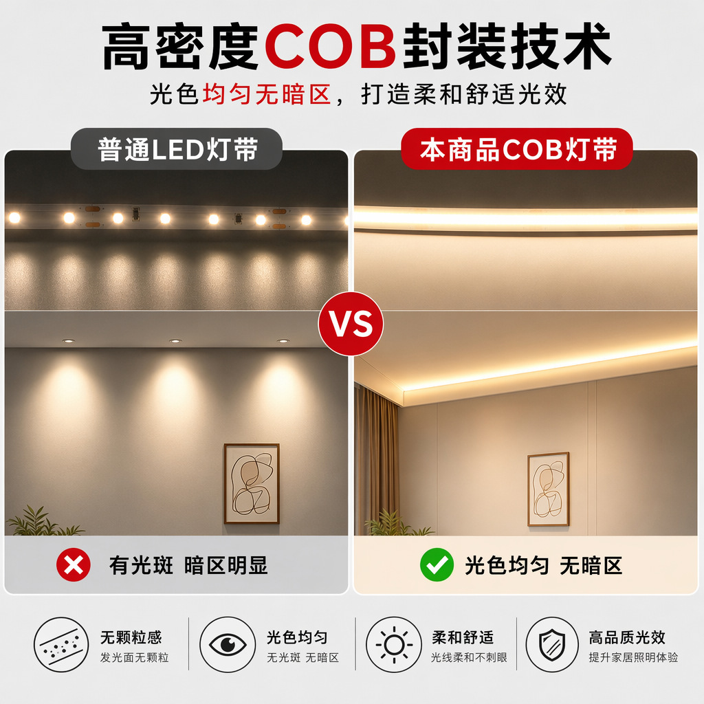 COB LED Strip Light Driver-Free Power Supply High Voltage 220V LED Home Decoration Ceiling ROHS Cross-Border Direct Plug Ready-to-Use Luminous Light Strip