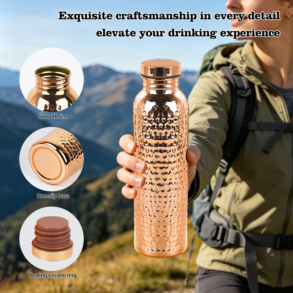 Ayurvedic viaje hervidor de agua fría de grado alimenticio taza de agua deportiva portátil al aire libre taza de cobre se puede personalizar