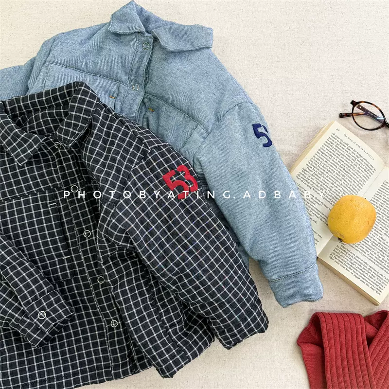 2025童装冬款儿童冬装韩版衬衫款棉衣女童冬装外套男童棉服5733