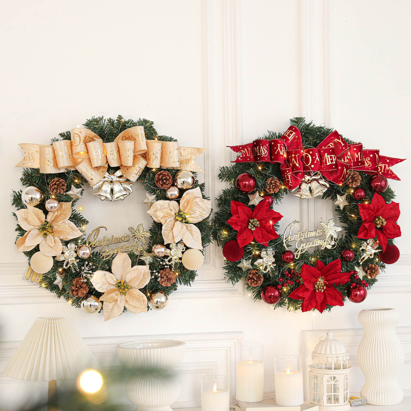 Nueva corona de Navidad encriptada iluminante guirlanda ventana puerta colgante pared decoración atmósfera colgante decoración diseño de escena