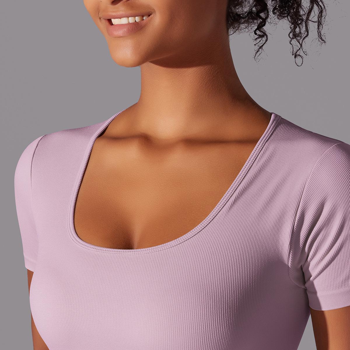 Simple Style Solid Color Nylon Spandex Round Neck Active Tops T-shirt display picture 112