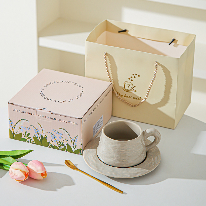 Tazas de café de cerámica de piedra de alta calidad, platos de oficina, tazas de café lujosas, copas de desayuno, regalo de mano.