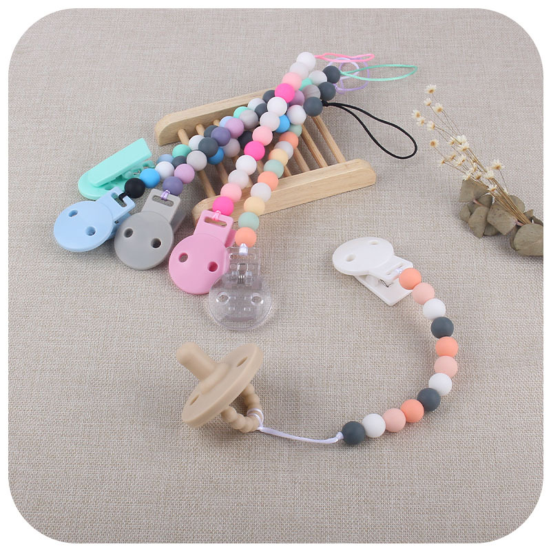 Amazon nuevo bebé suministros bebé calmante cuentas de silicona pezón cadena anti-caída bebé Juguete plástico chupete clip