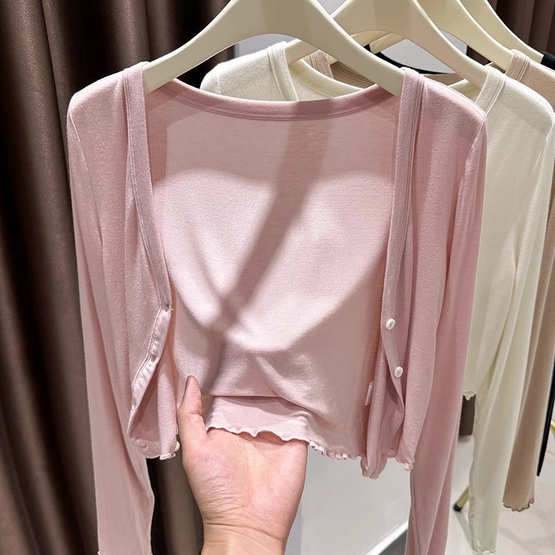 モーデールの小さなストールの日焼け止め服の女性夏2025の新しいサスペンダーのスカートの外にブラウスの薄いカーディガンの短いコートを掛けます。|undefined