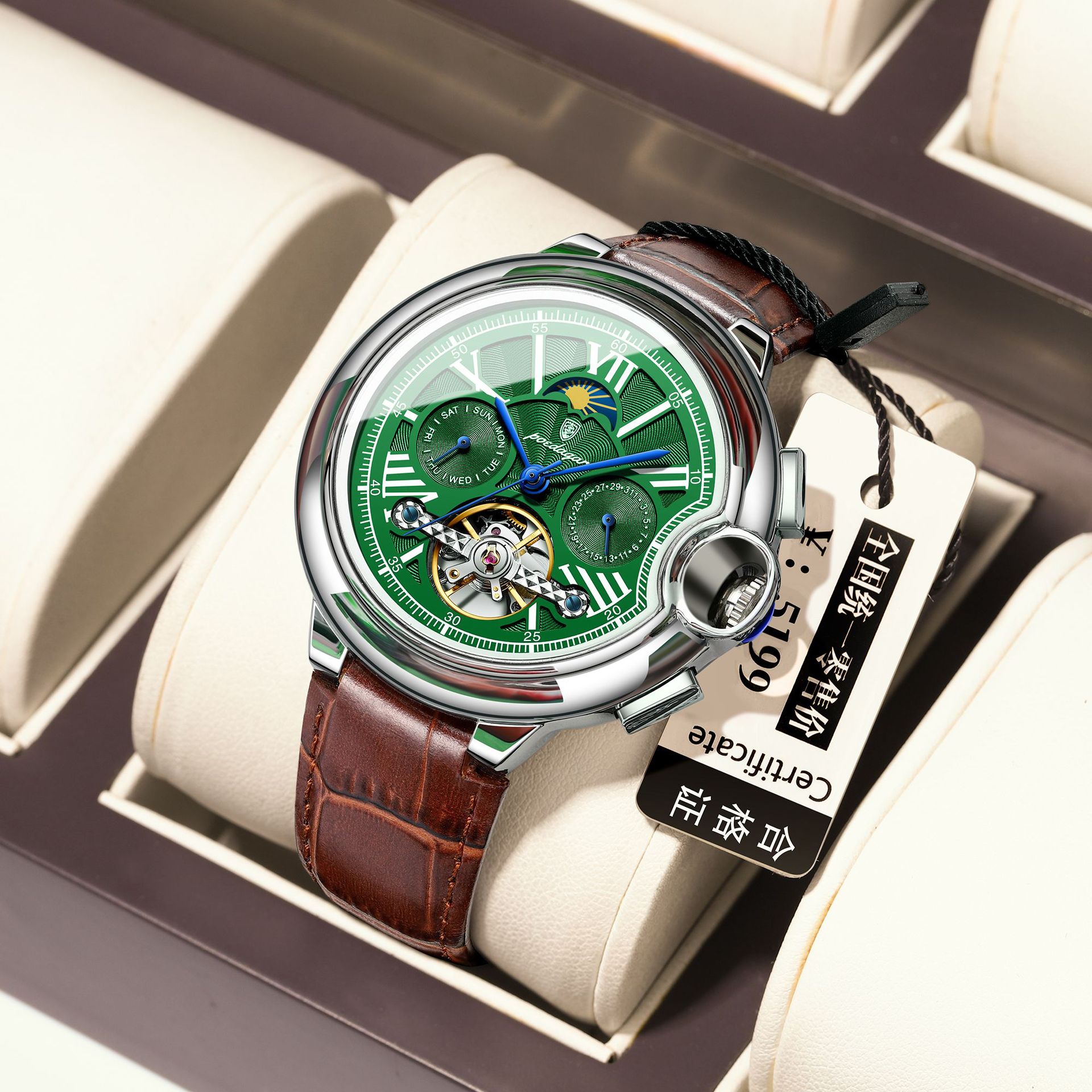 POEDAGAR Pedagree nuevo reloj mecánico impermeable para hombres turbón automático correa de reloj cómodo 1413