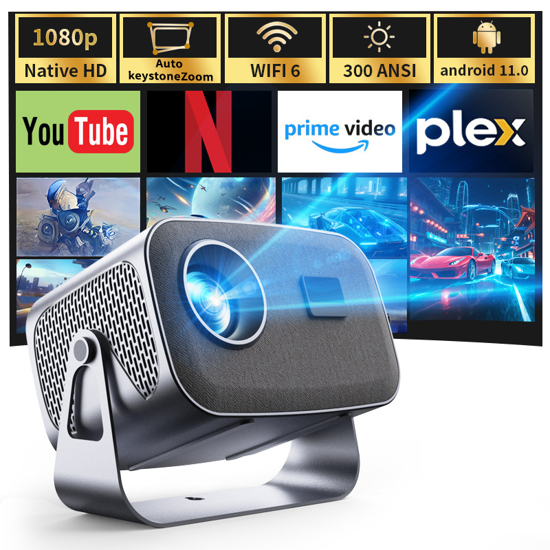 Cross-Border New Electric Focus Projector Overseas Version A10 Android Wifi Projector 4K+ Hd Mini Ptz