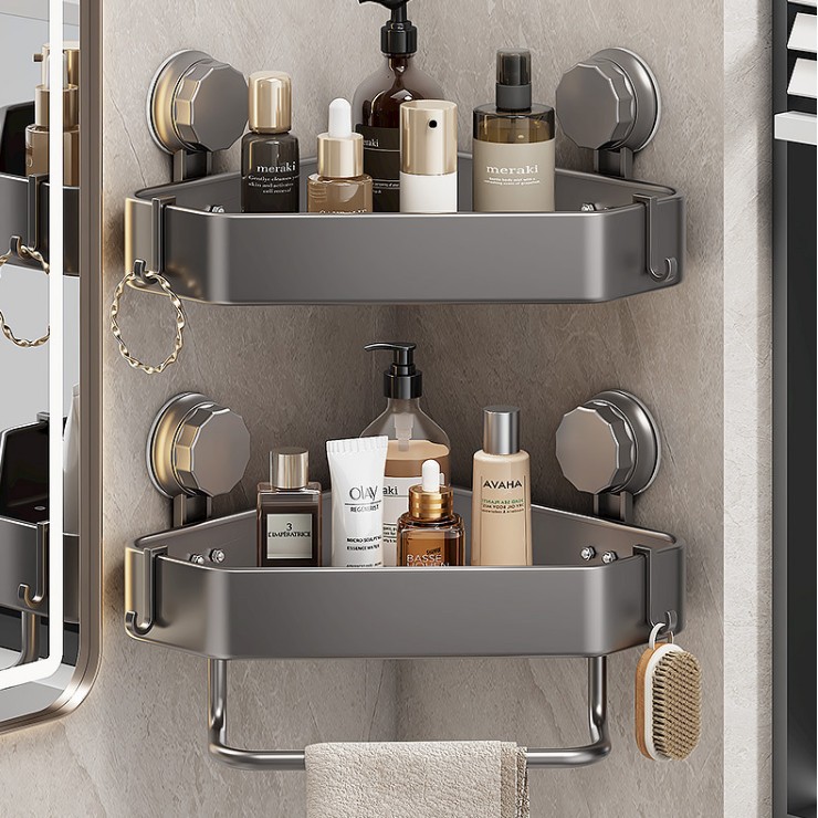 Strong suction cup triangle shelf bathroom toilet corner storage bracket non-perforated wall hanging rack