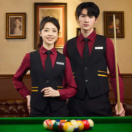 台球马甲刺绣印logo工作服俱乐部桌球助教教练服务员马夹套装