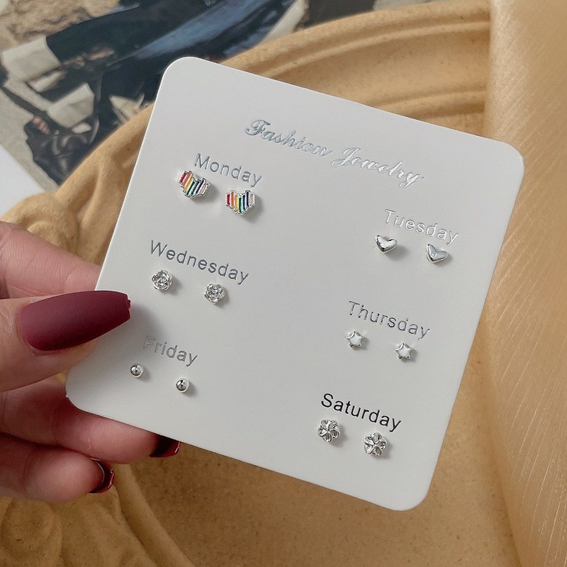 女性用コンパクトミニインズピアス S925 シルバー針 1週間ピアス 7点セット 爽やかで甘い組み合わせ|undefined