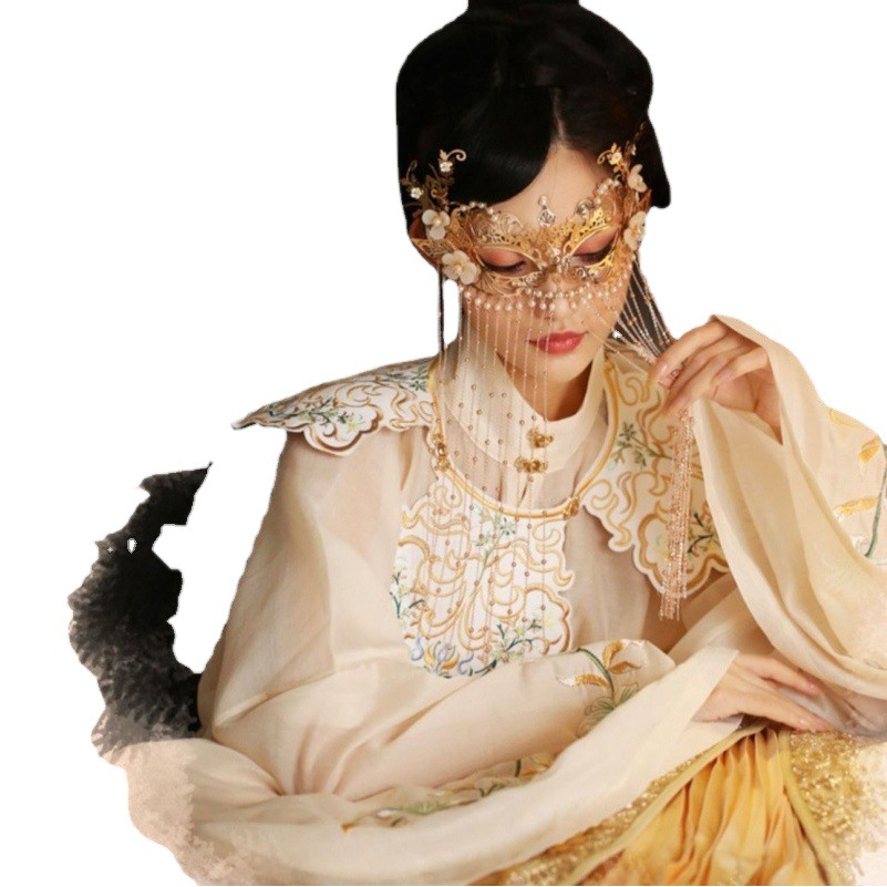Retro style hanfu mask decoration props surface curtain female photo tassel fairy cover Golden accessories head accessories