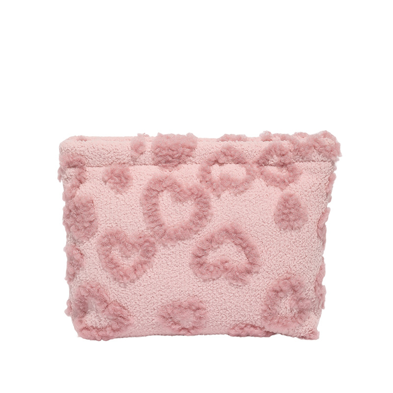 2025 nuevo estilo simple peluche fresco lindo amor alto valor facial bolsa de almacenamiento de lápiz labial casual bolsa de mano