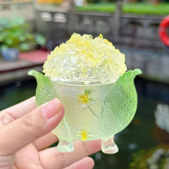 Dongmei キンモクセイ香炉古代ガラス透明グラデーション三脚キンモクセイ香炉デスクトップ装飾品禅ギフト茶道
