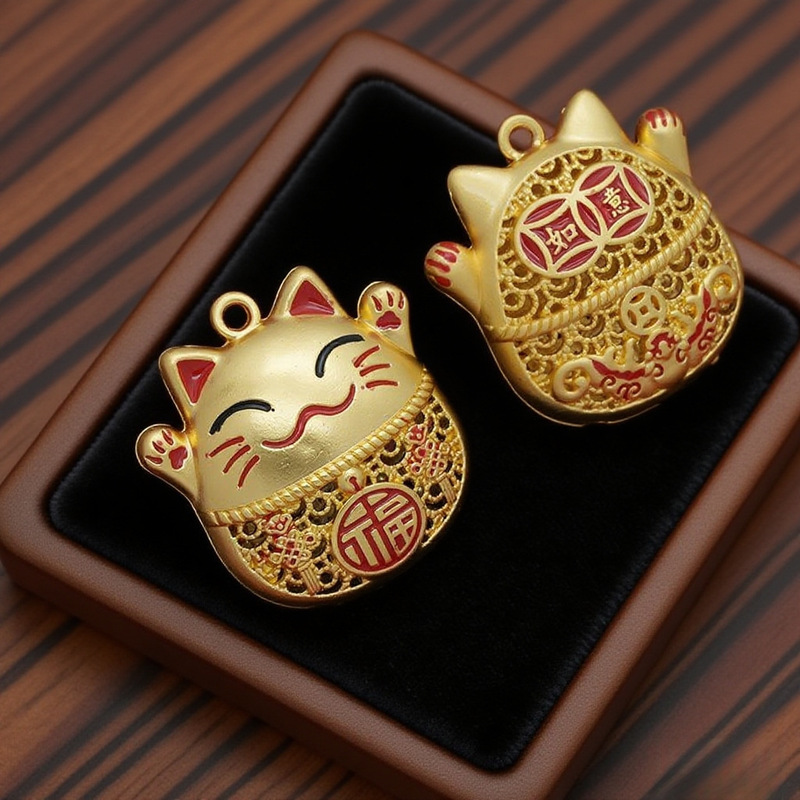 DIY古法沙金 国风 招财猫 牌吊坠滴油手工钥匙扣饰品配饰配件批发|undefined