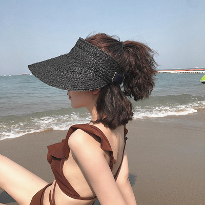 Korean Edition Raffia summer Net Red Empty top Sunscreen Visor Traveling Versatile No top Cap