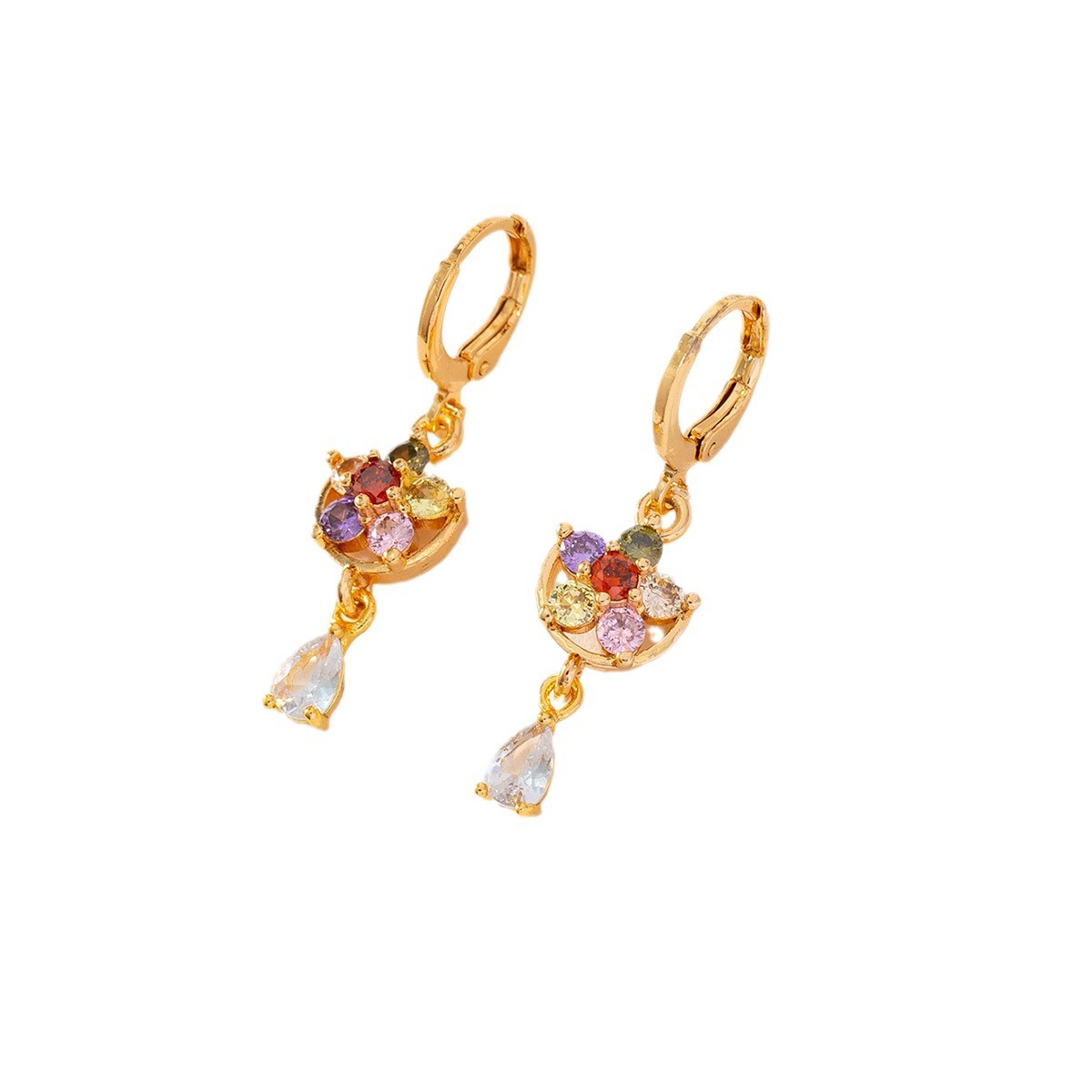 2023 nuevo estilo de explosión transfronteriza europea y americana color zircon ligero de lujo versátil pendientes de nicho simple flores gotas de agua