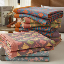 全棉三层纱布提花盖毯透气纱布加厚床单床盖双层纱毛巾被沙发毯++