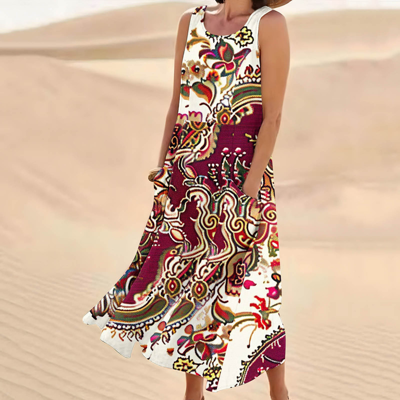 Cross-border women's 24-year summer new digital printing simple sleeveless dress foreign trade can be wholesale