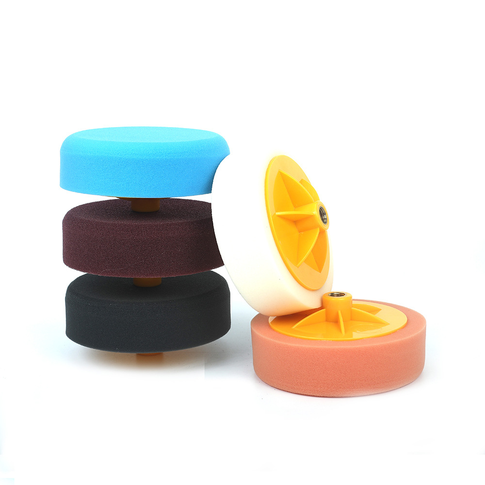 6寸德国聚酯汽车抛光打蜡带螺丝托海绵轮 镜面还原盘粗中细海绵盘