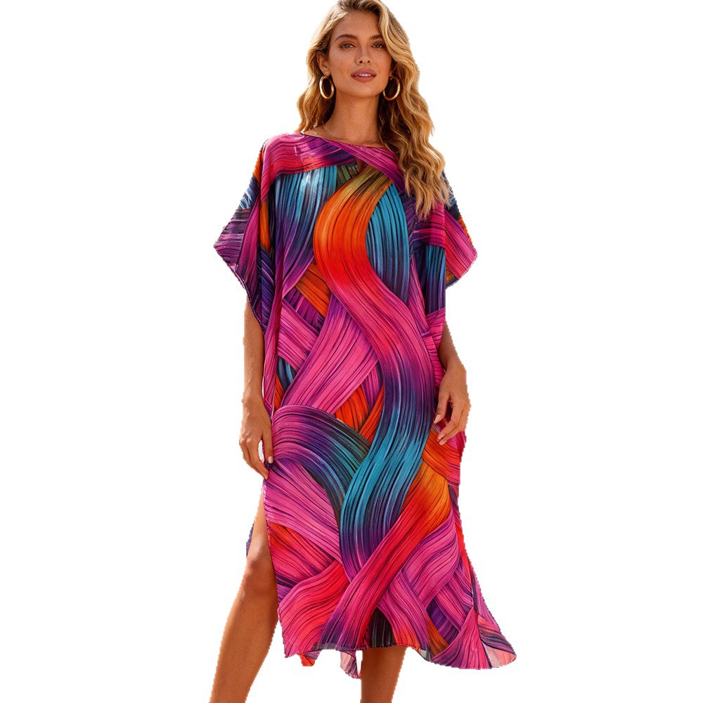 Nuevos productos transfronterizos 2026 primavera y verano ventas calientes de verano solar chal playa blusa vestido de vacaciones impresión de moda