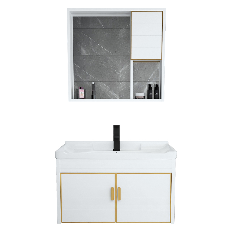 Nueva Luz de lujo espacio de aluminio gabinete de baño lavabo gabinete combinación baño lavabo mesa de lavado montado en la pared simple