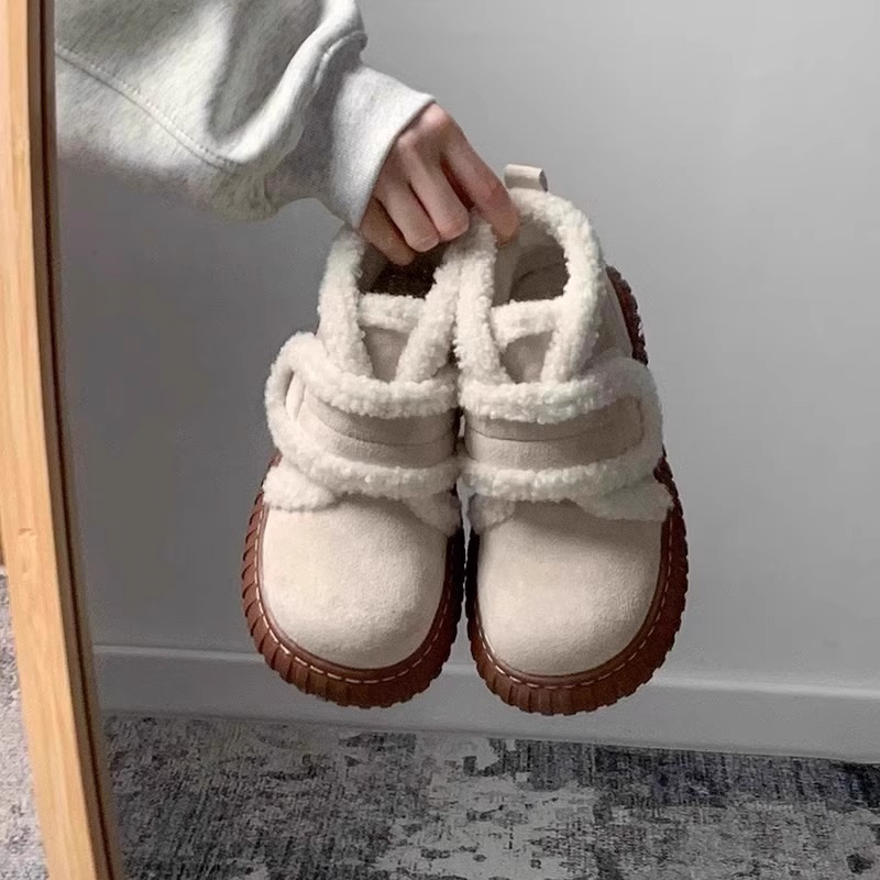 Magia coreana más vello y zapatos de algodón antideslizante grueso 2025 invierno y otoño nuevo calentamiento calentamiento de lana gruesa botas de nieve