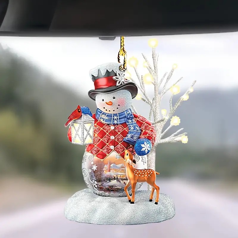 Cross-border nuevo muñeco de nieve de Navidad colgante acrílico plano espejo retrovisor interior decoración colgante de fiesta