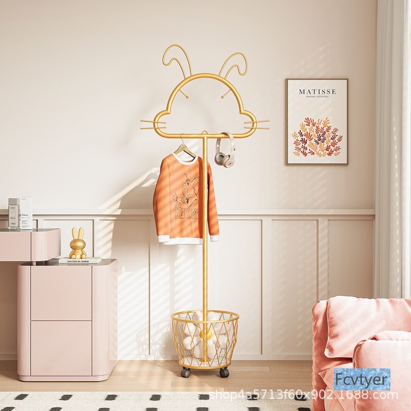Floor-Standing Coat Rack, Light Luxury Household Simple Vertical Clothes Rack, Internet Celebrity Cute Clothes Rack, Bedroom Clothes Storage Rack