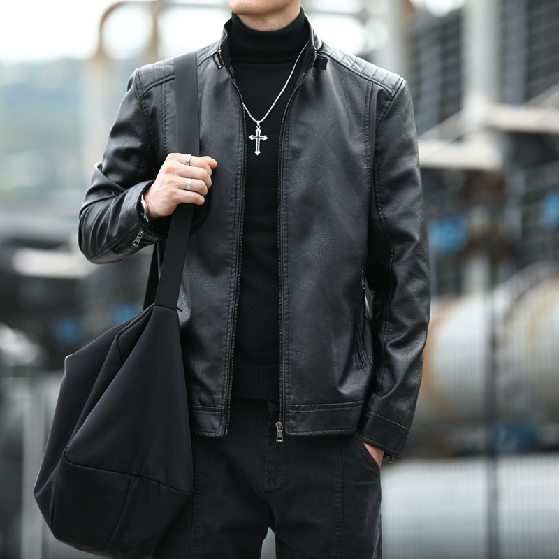 2023 Spring and Autumn Men's Motorcycle Leather Coat Spring and Autumn Coat Korean Fit Trendy and Handsome Youth Casual PU Leather Top