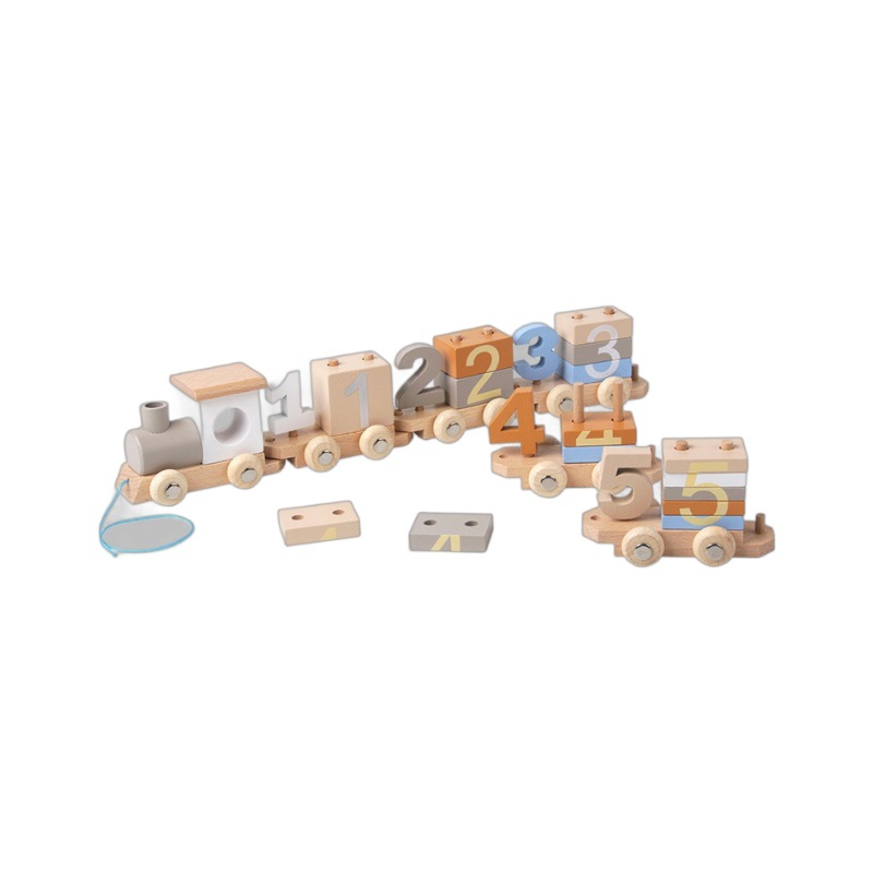 Juego de números de rompecabezas de madera Bloques de construcción Tren pequeño Educación temprana Montessori Cognición digital Juguete de remolque