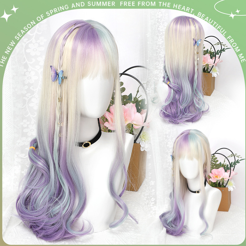 Lolita Synthetic Wig Women's Long Roll Daily Hairstyle Natural Cyber Celebrant lo Gradient JK Girls' Full Head Cover