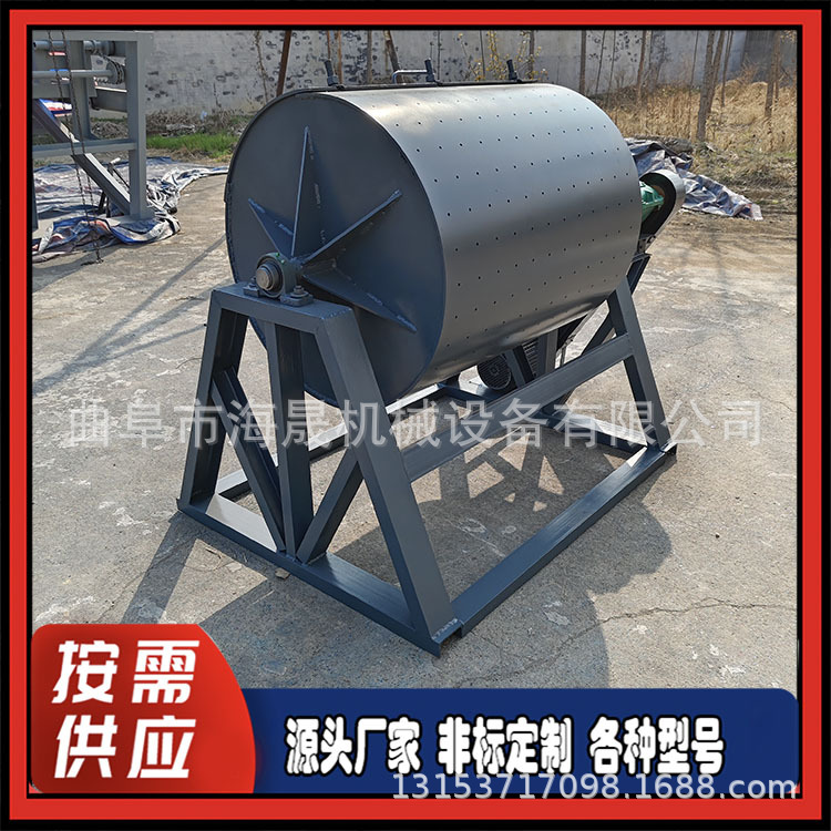 海晟定做钢渣中铁除锈研磨机 大型铁棍加厚六角滚筒抛光机