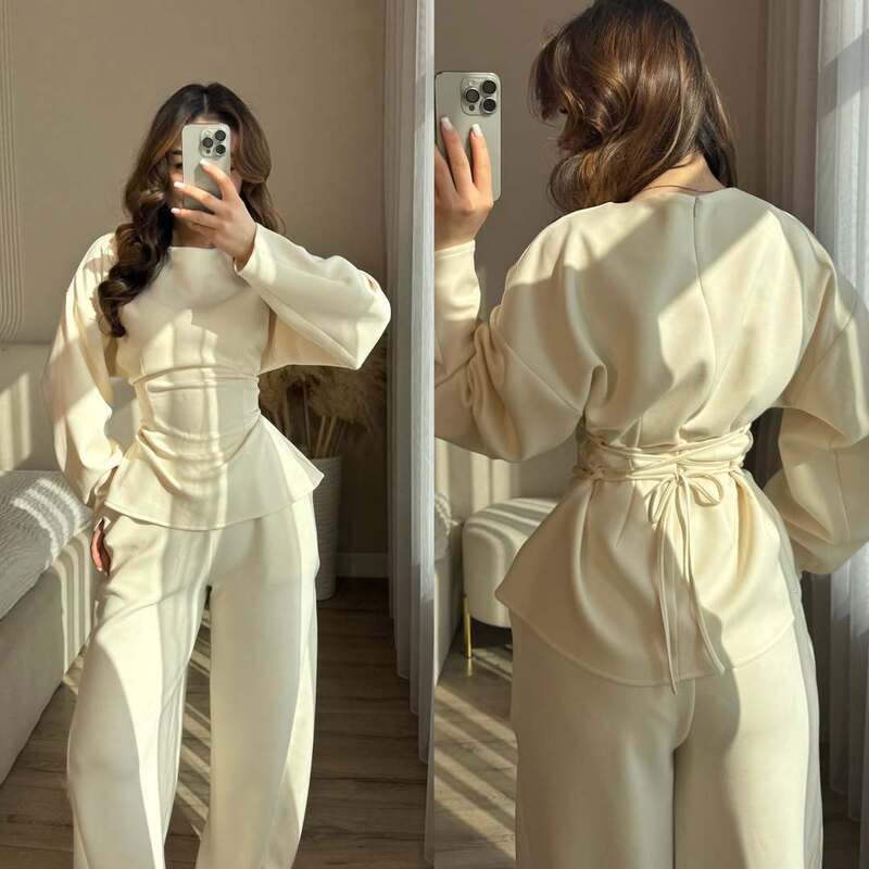 Cross-Border European and American Foreign Trade Women's Clothing 2026 Amazon Round Neck Long-Sleeve Simple Top Slim-Fit Trendy Wide-Leg Pants Set Cross-Border European and American Foreign Trade Women's Clothing 2026 Amazon Round Neck Long-Sleeve Simple Top Slim-Fit Trendy Wide-Leg Pants Set