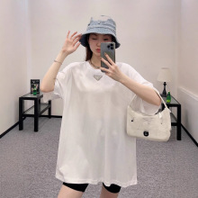 PD 2024早春新款胸前碎钻三角标纯色圆领短袖上衣休闲t恤女
