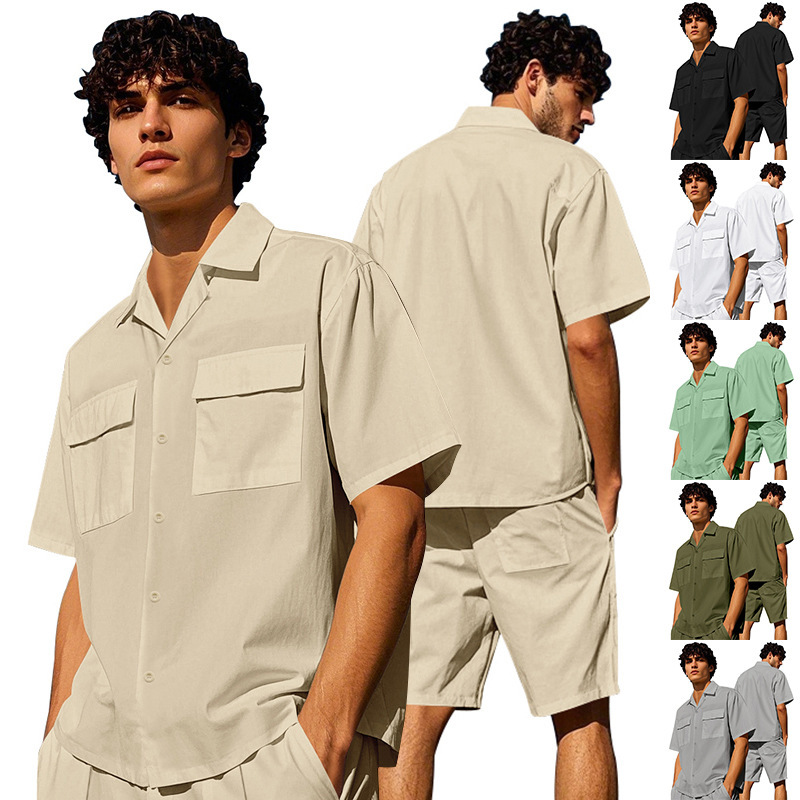 Men's Clothing Men's Light Luxury Casual Hawaiian Short Sleeved Shirt Shorts Set Summer Thin Workwear Loose Fit_viptrois.com