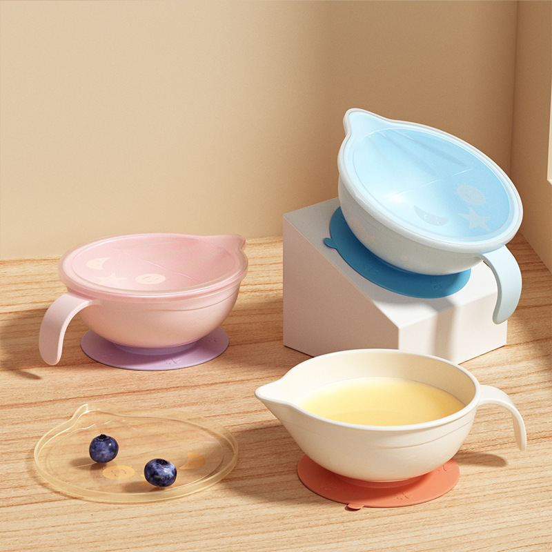 Baby Suction Cup Bowl, Non-Slip and Anti-Fall, Baby Training Bowl, Super Suction Food Bowl, Suction Cup Bowl with Handle and Lid