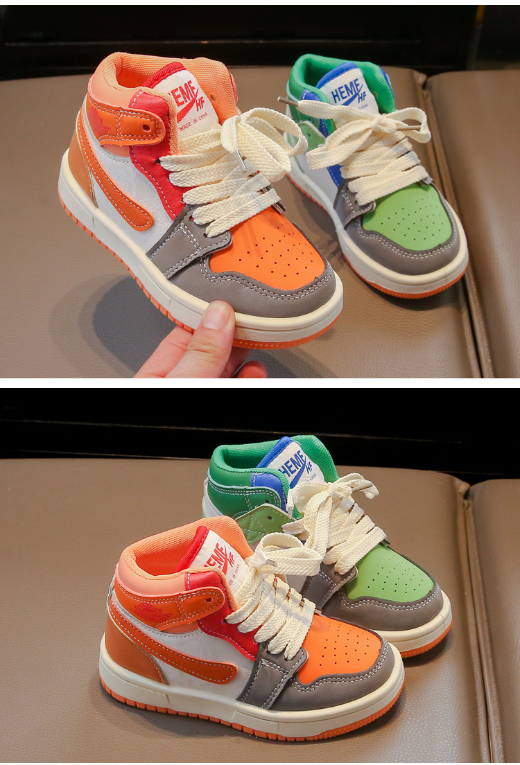 Children's Mid Top Leather Board Sneakers For Girls And Boys_voghion.com