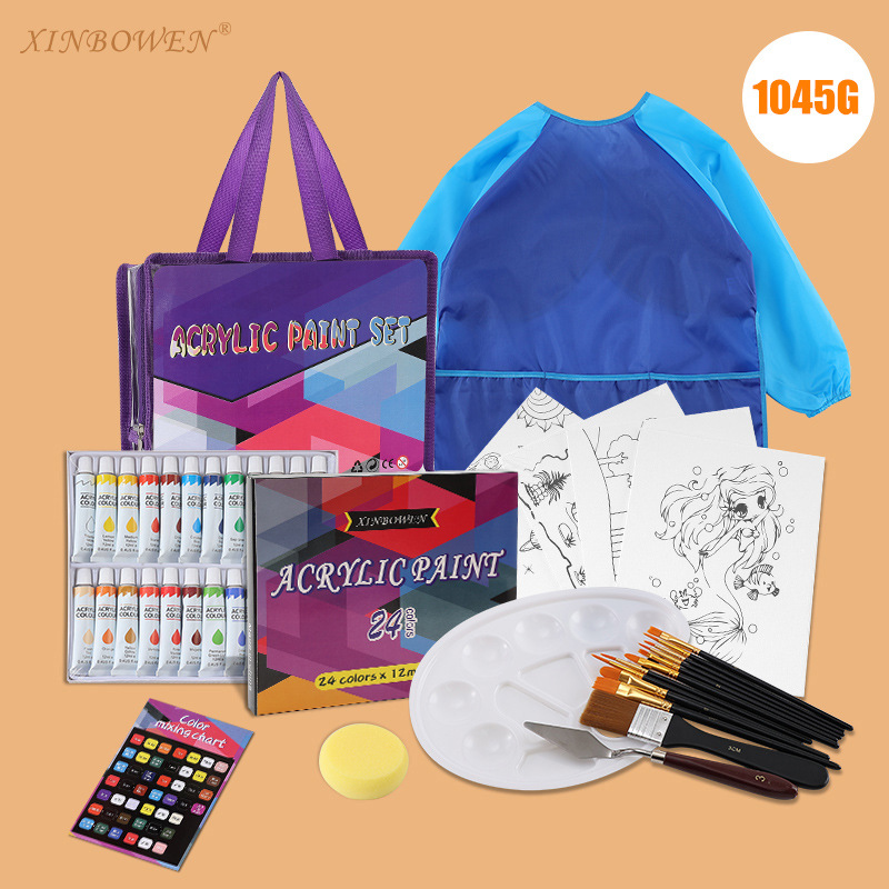 Amazon MSDS pintura 39 piezas educación temprana de los niños caballete pintura DIY paleta babero pintura cepillo