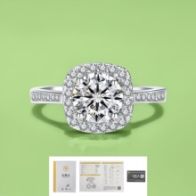 正品莫桑石钻戒女纯银1克拉D色情侣豪华婚戒方包豪镶求婚结婚戒指