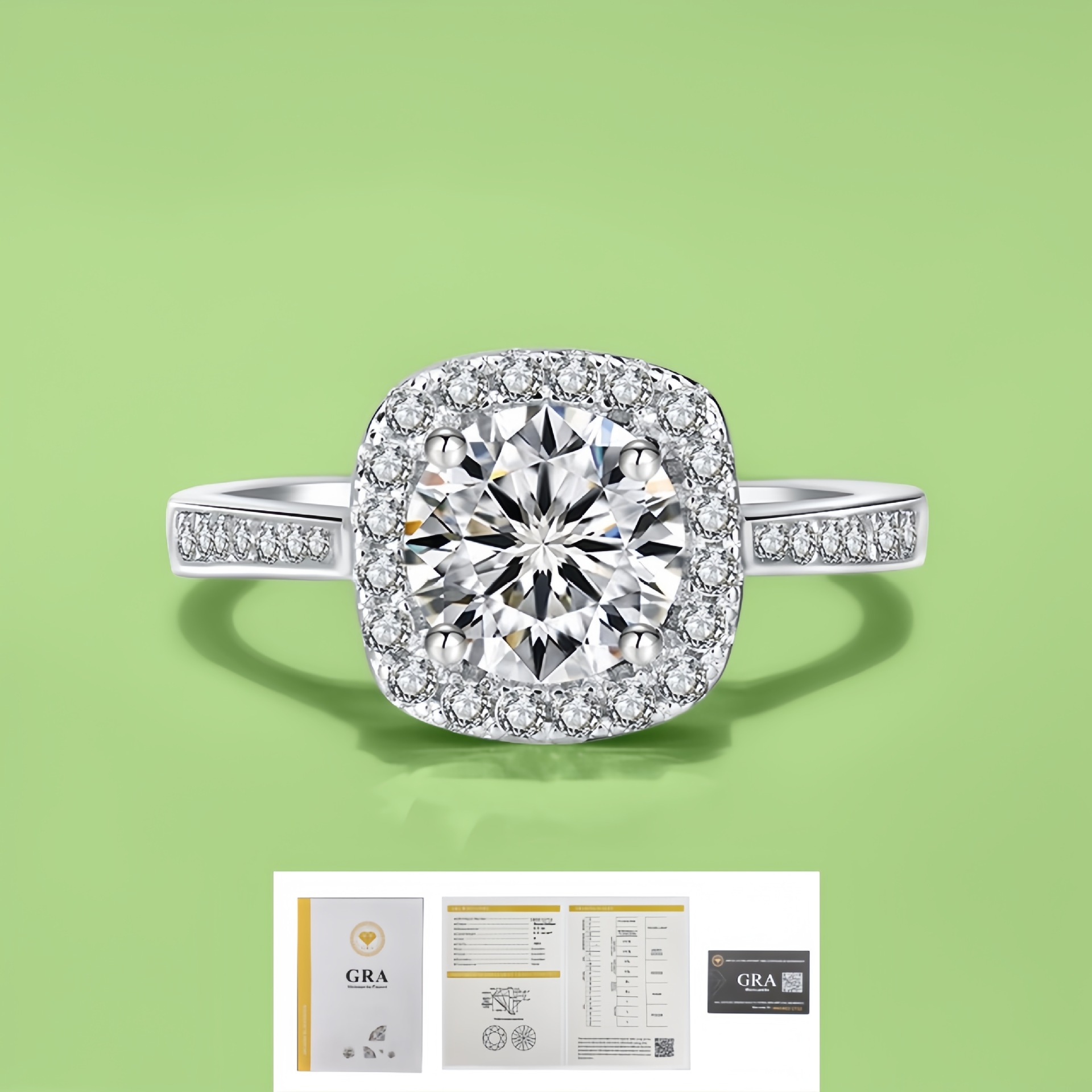 正品莫桑石钻戒女纯银1克拉D色情侣豪华婚戒方包豪镶求婚结婚戒指