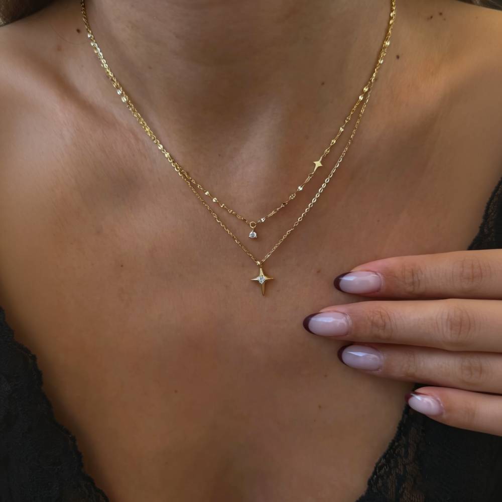 Amazon Double-Layer Star Rhinestone Clavicle Chain, Light Luxury 