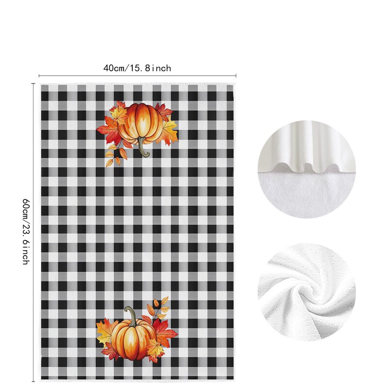 Cross-Border Amazon Autumn Pumpkin Kitchen Towel Black and White Checkered Farmhouse Kitchen Towel Restaurant Decoration Hand Towel